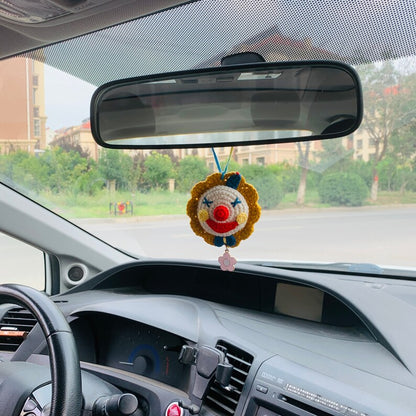 Cute Car Mirror Hanging Accessories for Women Interior Rear View Mirror clown flower amigurumi Car Accessories Crochet Toy