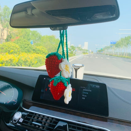 2 Pcs Strawberry Car Mirror Hanging Teens Interior Rear View Mirror Flower Decor Cute Accessories for Women Charm Fruit