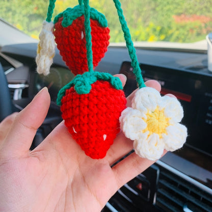 2 Pcs Strawberry Car Mirror Hanging Teens Interior Rear View Mirror Flower Decor Cute Accessories for Women Charm Fruit