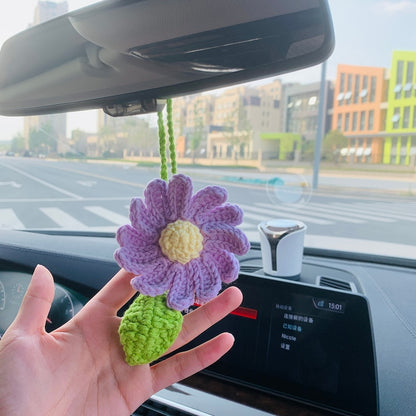 Cute Daisy Car Mirror Hanging Teens Anime Interior Rear View Mirror flower decor Accessories for Women