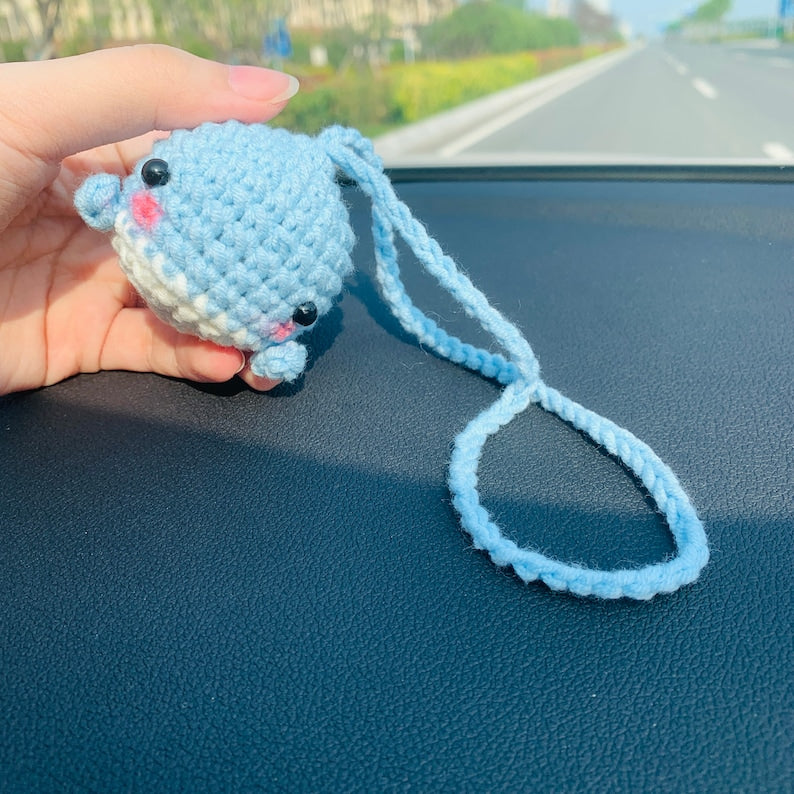 Cute whale Car Mirror Hanging Interior Rear View Mirror Animal Flower Car Accessories Crochet Toy for Women