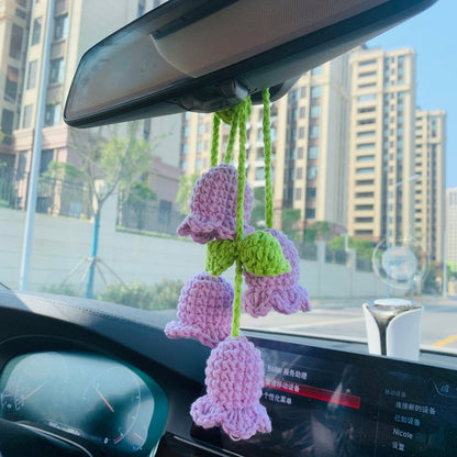 Cute Car Mirror Hanging Campanula Interior Rear View Mirror Flower Car Accessories Crochet Toy for Women
