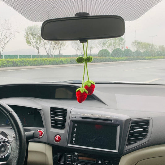 Strawberry Car Mirror Hanging Accessories Charm Fruit Accessories for Women Teens Interior Rear View Mirror Flower Decor