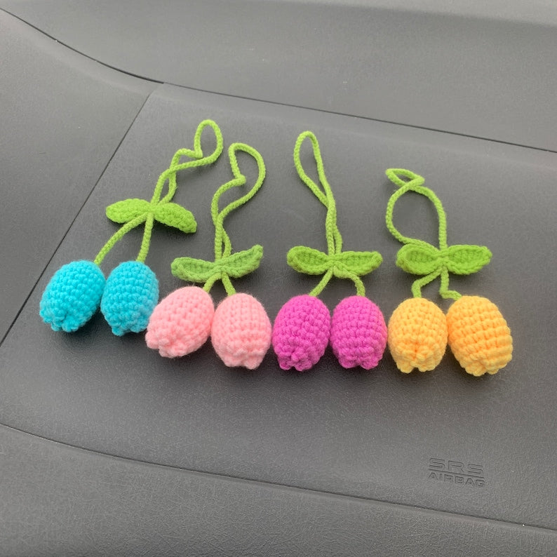 Tulip Car Mirror Hanging Accessories cute Charm flower Teens Interior Rear View Mirror Flower Decor for Women
