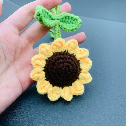 Crochet sunflower Car Mirror Hanging Accessories for Women Teens Interior Rear View Mirror Flower Charm Decor