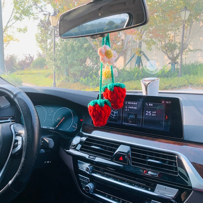 Cute Strawberry kawaii Flower Car Mirror Hanging Charm Fruit Decor Teens Interior Rear View Mirror car Accessories for Women