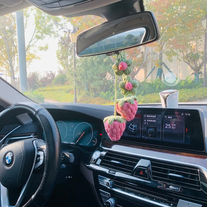 Cute Strawberry kawaii Flower Car Mirror Hanging Charm Fruit Decor Teens Interior Rear View Mirror car Accessories for Women
