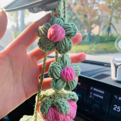 Cute Strawberry kawaii Flower Car Mirror Hanging Charm Fruit Decor Teens Interior Rear View Mirror car Accessories for Women
