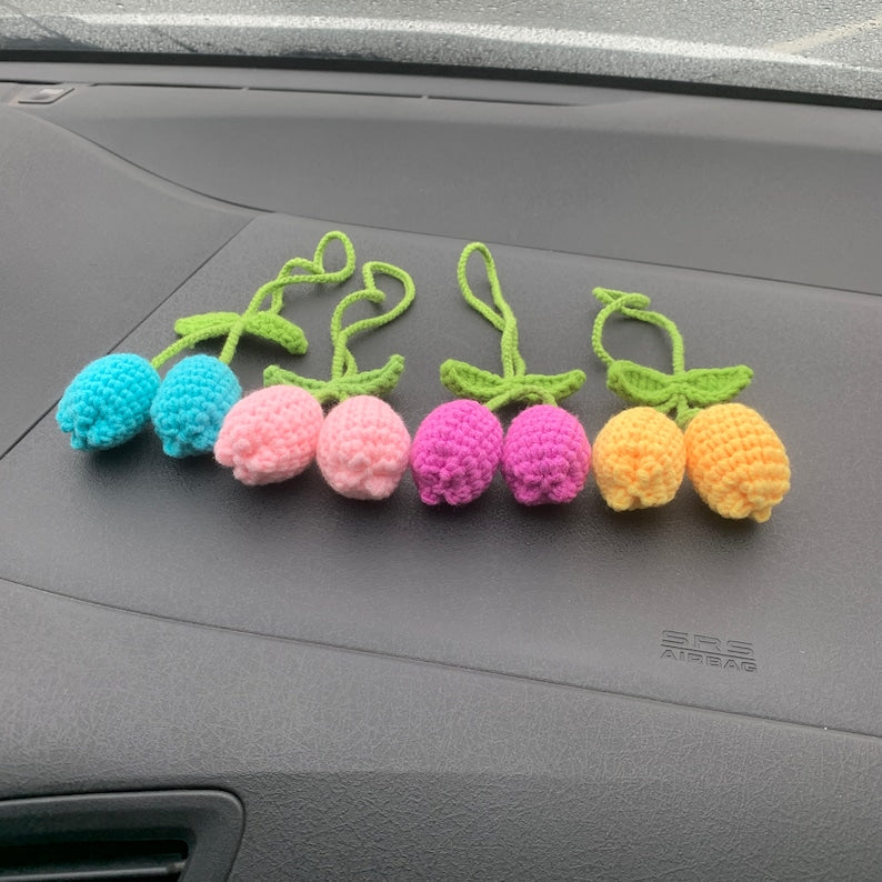 Tulip Car Mirror Hanging Accessories cute Charm flower Teens Interior Rear View Mirror Flower Decor for Women