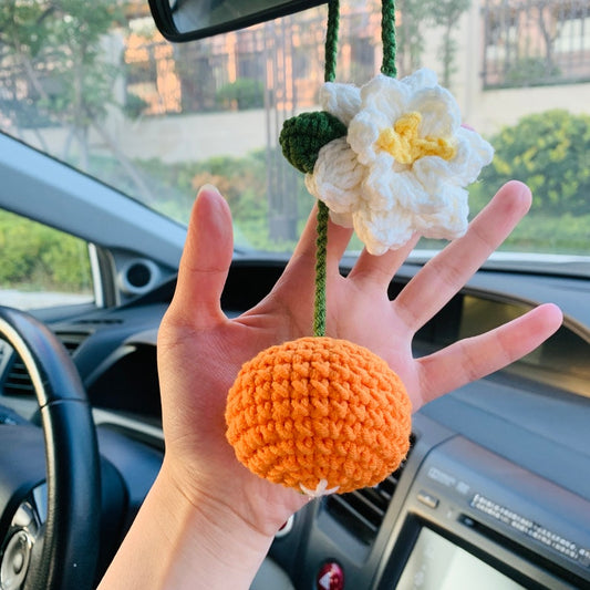 Cute Gardenia Flower orange Car Accessories Mirror Hanging Charm Fruit Decor Teens Interior Rear View Mirror for Women