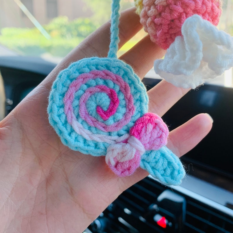 Cute Car Accessories Mirror Hanging rainbow Lollipop candy Flower sweety Charm Fruit Decor Teens Interior Rear View Mirror for Women