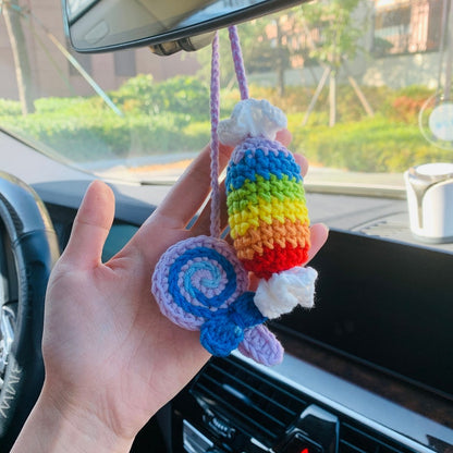 Cute Car Accessories Mirror Hanging rainbow Lollipop candy Flower sweety Charm Fruit Decor Teens Interior Rear View Mirror for Women