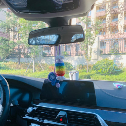 Cute Car Accessories Mirror Hanging rainbow Lollipop candy Flower sweety Charm Fruit Decor Teens Interior Rear View Mirror for Women
