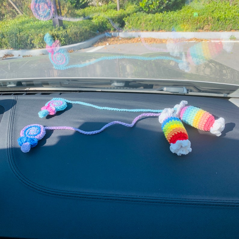 Cute Car Accessories Mirror Hanging rainbow Lollipop candy Flower sweety Charm Fruit Decor Teens Interior Rear View Mirror for Women