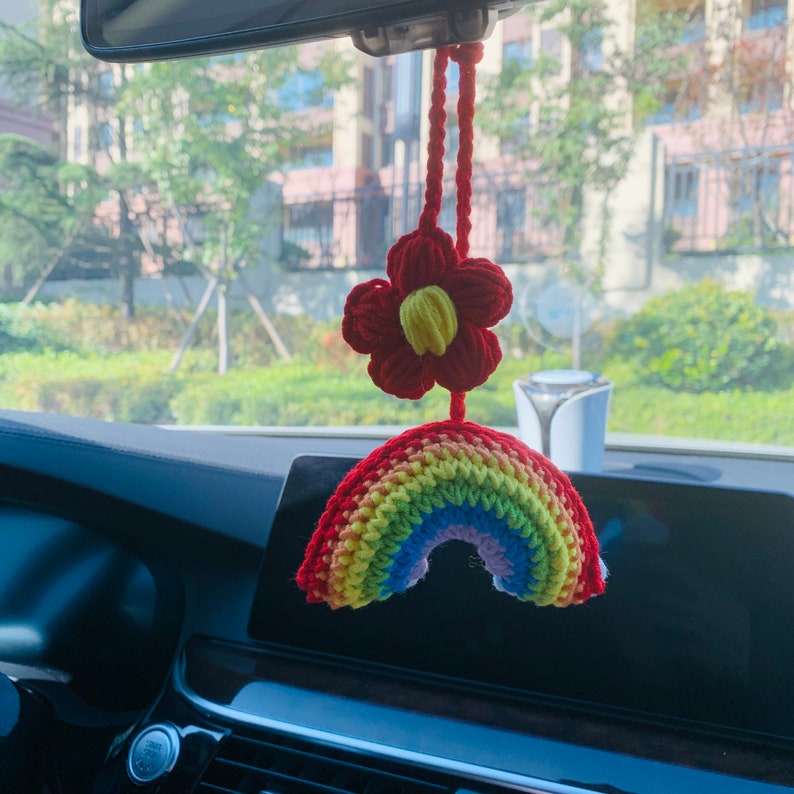Cute Car Accessories Mirror Hanging rainbow cloud cute Flower Charm Fruit Decor car Teens Interior Rear View Mirror for Women