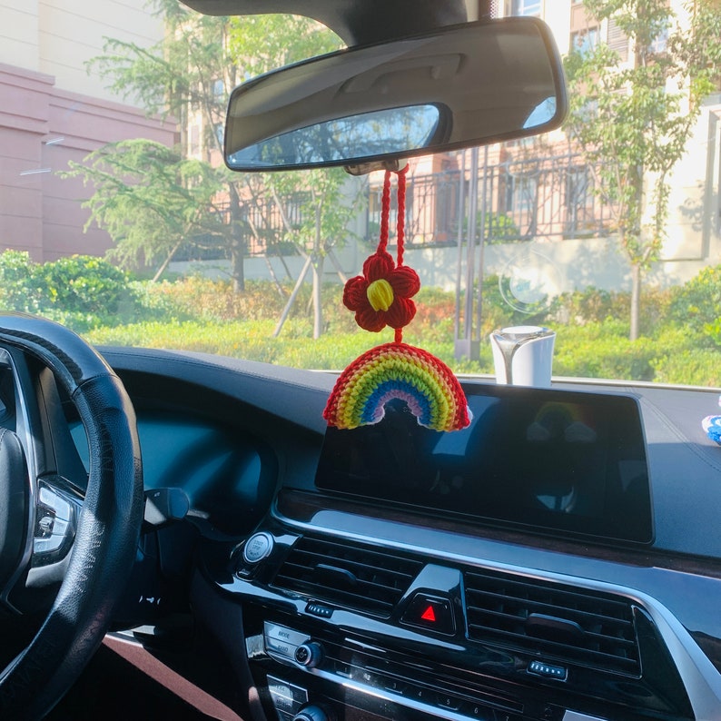 Cute Car Accessories Mirror Hanging rainbow cloud cute Flower Charm Fruit Decor car Teens Interior Rear View Mirror for Women