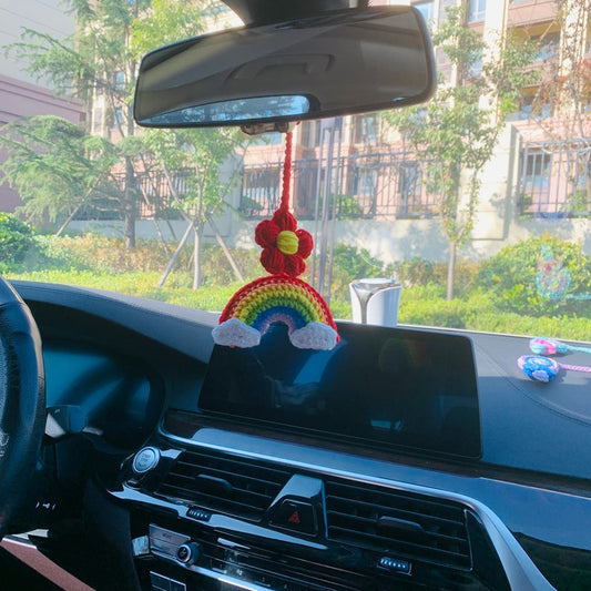 Cute Car Accessories Mirror Hanging rainbow cloud cute Flower Charm Fruit Decor car Teens Interior Rear View Mirror for Women