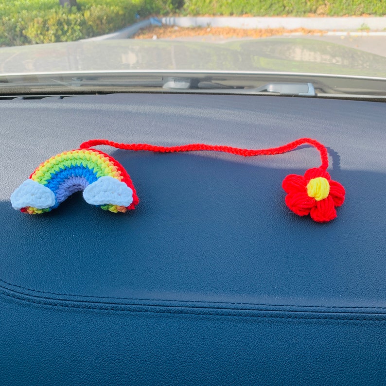 Cute Car Accessories Mirror Hanging rainbow cloud cute Flower Charm Fruit Decor car Teens Interior Rear View Mirror for Women
