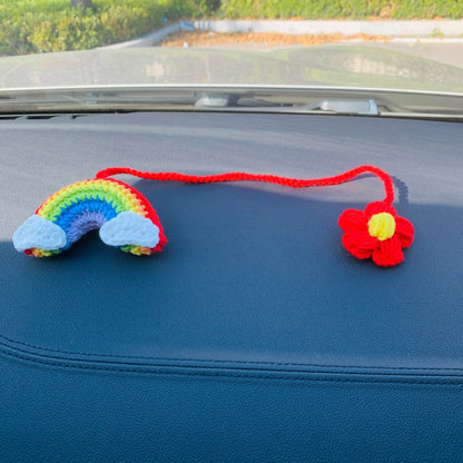 Cute Car Accessories Mirror Hanging rainbow cloud cute Flower Charm Fruit Decor car Teens Interior Rear View Mirror for Women