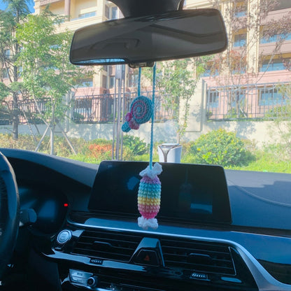 Cute Car Accessories Mirror Hanging rainbow Lollipop candy Flower sweety Charm Fruit Decor Teens Interior Rear View Mirror for Women