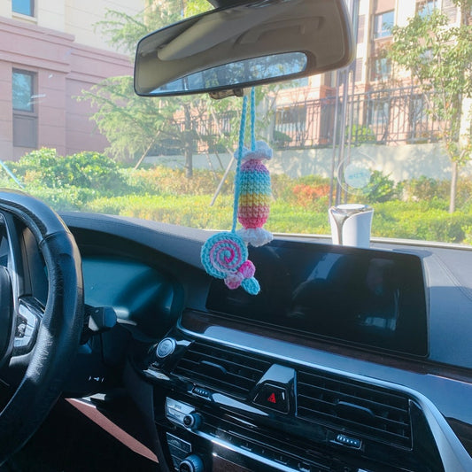 Cute Car Accessories Mirror Hanging rainbow Lollipop candy Flower sweety Charm Fruit Decor Teens Interior Rear View Mirror for Women