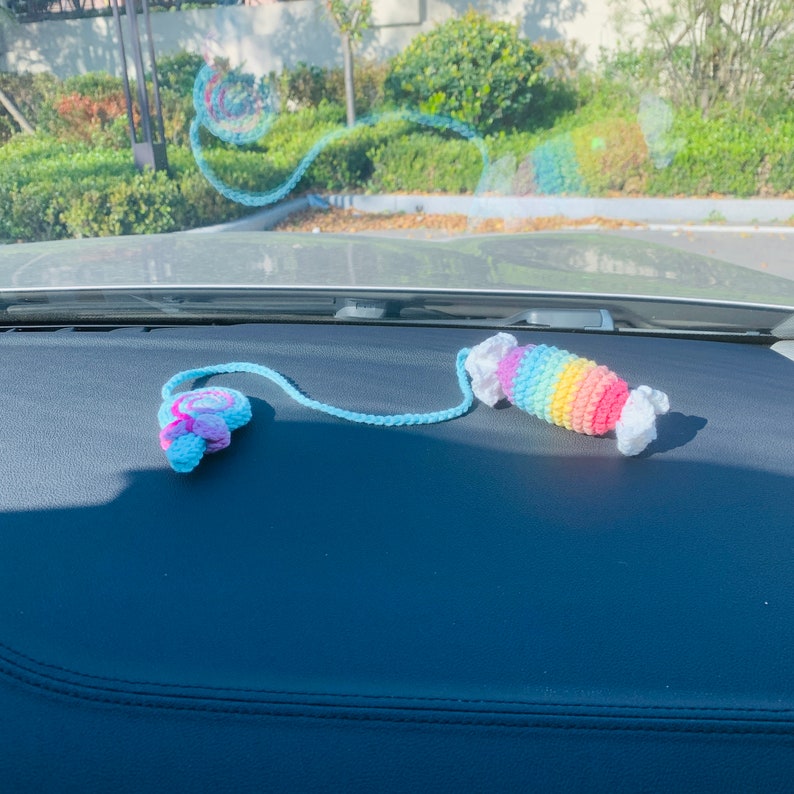 Cute Car Accessories Mirror Hanging rainbow Lollipop candy Flower sweety Charm Fruit Decor Teens Interior Rear View Mirror for Women