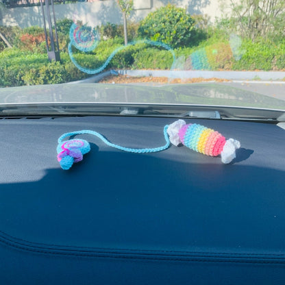 Cute Car Accessories Mirror Hanging rainbow Lollipop candy Flower sweety Charm Fruit Decor Teens Interior Rear View Mirror for Women