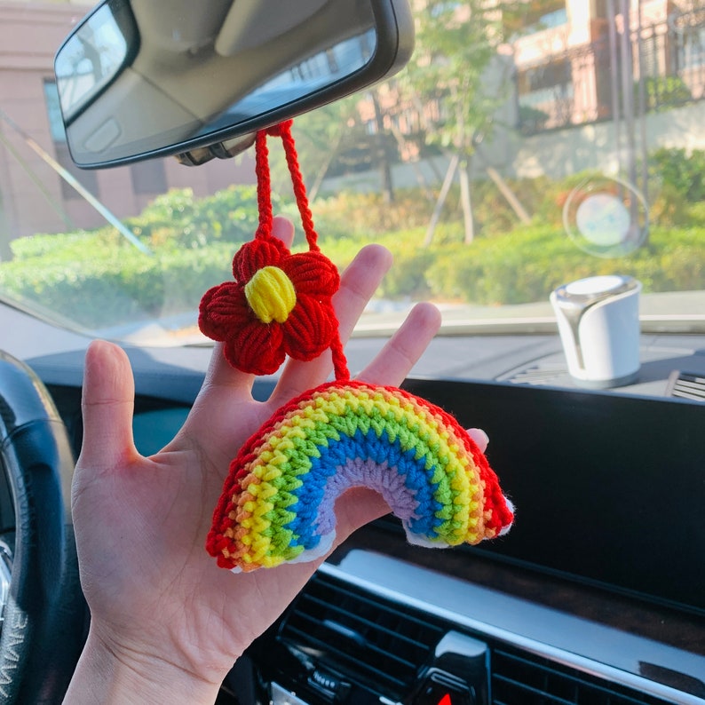 Cute Car Accessories Mirror Hanging rainbow cloud cute Flower Charm Fruit Decor car Teens Interior Rear View Mirror for Women