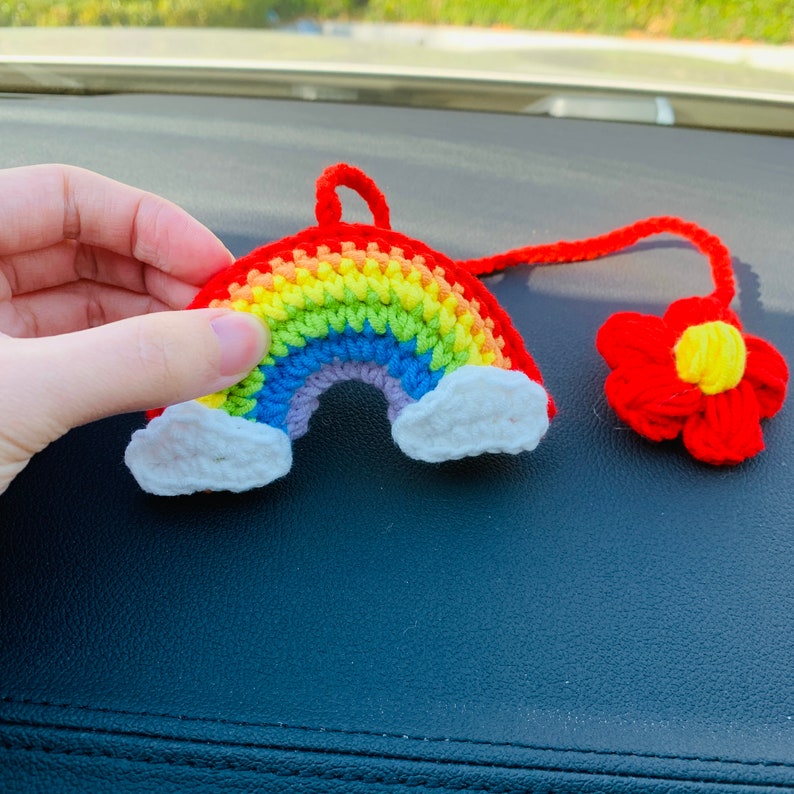 Cute Car Accessories Mirror Hanging rainbow cloud cute Flower Charm Fruit Decor car Teens Interior Rear View Mirror for Women