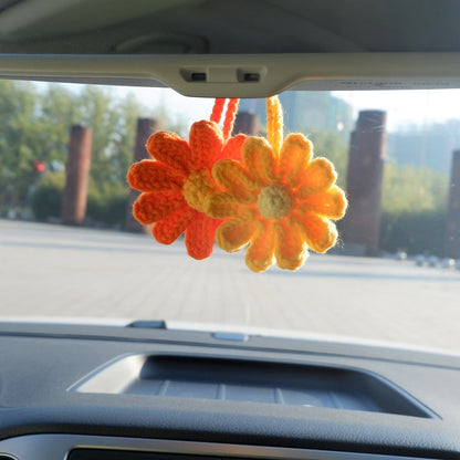2Pcs Crochet Daisy Car Mirror Hanging Accessory, Boho Rear View Mirror Charm, Girly Car Interior Accessories for Women