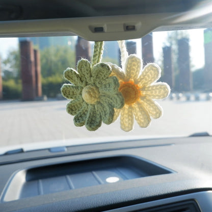 2Pcs Crochet Daisy Car Mirror Hanging Accessory, Boho Rear View Mirror Charm, Girly Car Interior Accessories for Women
