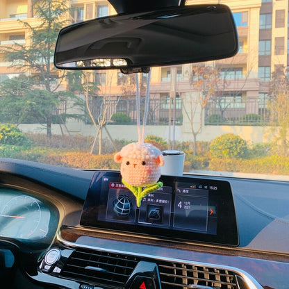 Cute animal Car Mirror Hanging Interior Rear View Mirror Flower Lion, sheep, chicken Car Accessories Crochet Toy for Women