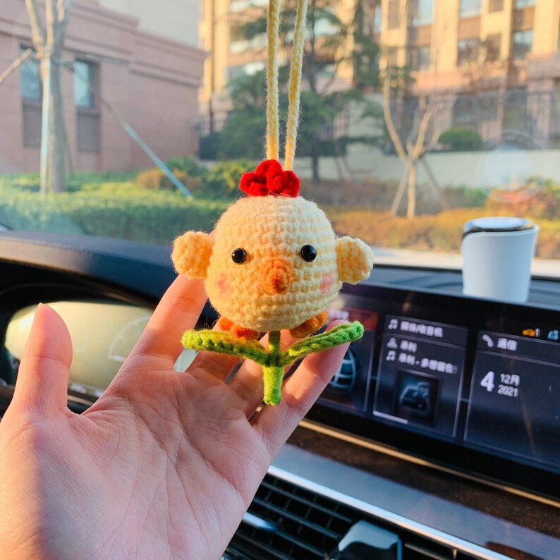 Cute animal Car Mirror Hanging Interior Rear View Mirror Flower Lion, sheep, chicken Car Accessories Crochet Toy for Women