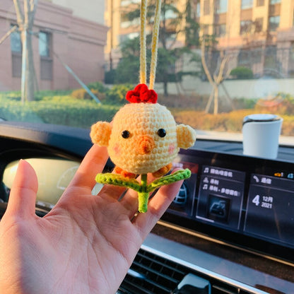Cute animal Car Mirror Hanging Interior Rear View Mirror Flower Lion, sheep, chicken Car Accessories Crochet Toy for Women