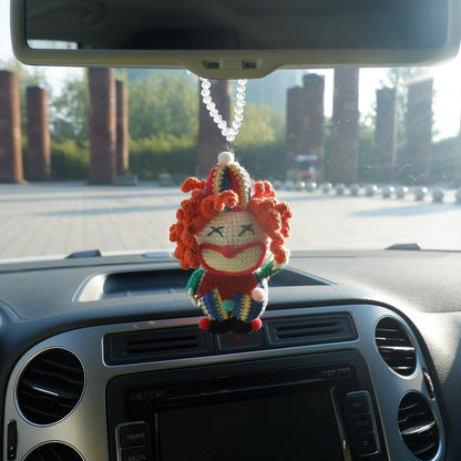 Crochet Carnival Clown Car Mirror Hanging, Halloween Car Rearview Ornament, Cute Car Hanging Accessories, Car Rear View Mirror Accessories