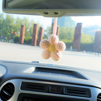 2Pcs Crochet Waffle Flower Car Mirror Hanging Charms, Handmade Interior Car Accessories for Women/Teens