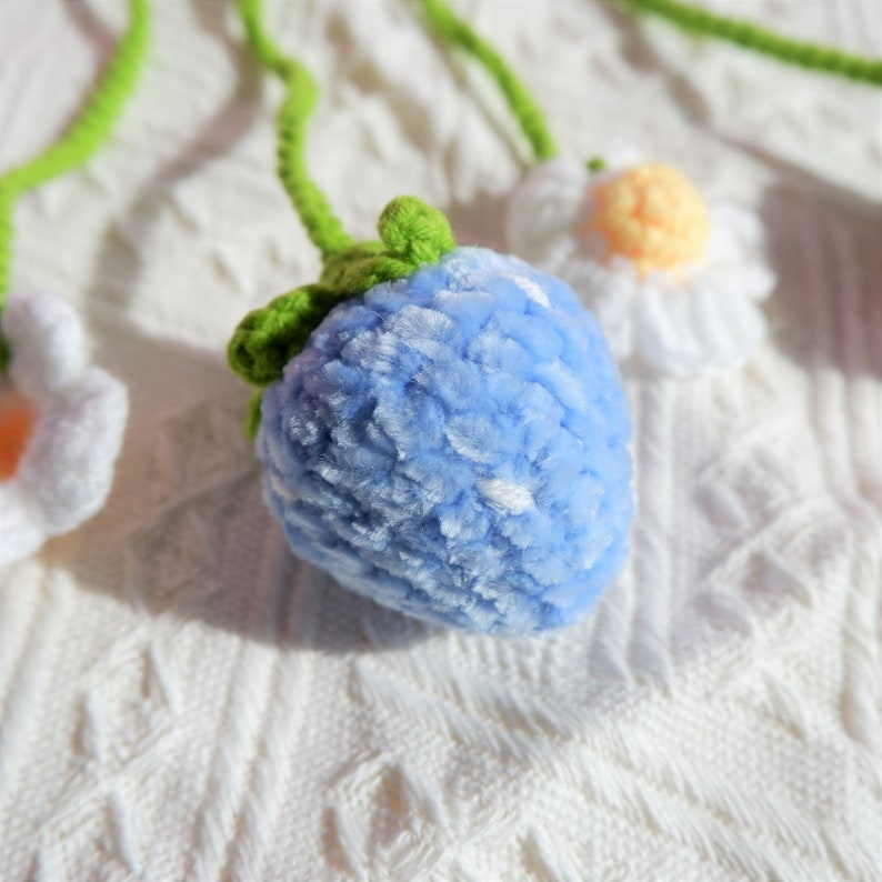 2 Pcs Crochet Strawberry Car Mirror Hanging Accessories: Chenille Rearview Mirror Car Accessories, Car Charm, Car Interior Decor
