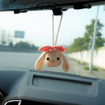 Crochet Bunny Car Accessories: Kawaii Lop Rear Rabbit Rear View Mirror Hanging, Easter Decor, Cute Car Ornament