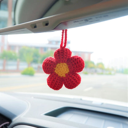 2Pcs Crochet Waffle Flower Car Mirror Hanging Charms, Handmade Interior Car Accessories for Women/Teens