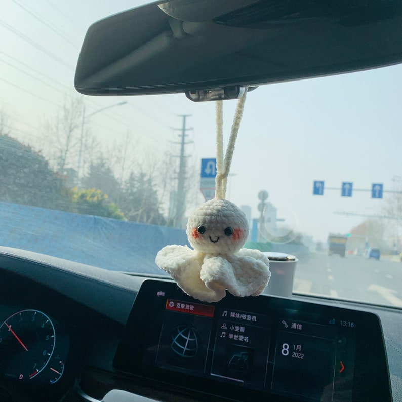 Cute Car Accessories Mirror Hanging fluffy Sunny Doll cute Charm Fruit Decor flower car Teens Interior Rear View Mirror for Women