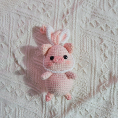 Crochet Pig Car Mirror Hanging Accessories, Piggy with Bunny Ears Rear View Mirror Accessory, Cute Car Interior Accessory for Women/Teens