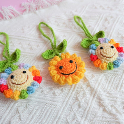 Smiley Crochet Sunflower Rear View Mirror Charm, Car Mirror Hanging Ornament, Cute Boho Car Decor, Women/Teen Driver Gift