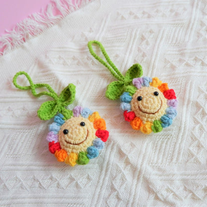 Smiley Crochet Sunflower Rear View Mirror Charm, Car Mirror Hanging Ornament, Cute Boho Car Decor, Women/Teen Driver Gift