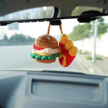 Hamburger & Chips Car Mirror Hanging Accessory, Rear View Mirror Accessory, Rearview Mirror Ornament, Cute Car Accessories for Women/Teens