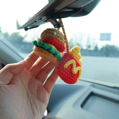 Hamburger & Chips Car Mirror Hanging Accessory, Rear View Mirror Accessory, Rearview Mirror Ornament, Cute Car Accessories for Women/Teens