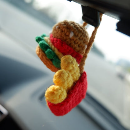 Hamburger & Chips Car Mirror Hanging Accessory, Rear View Mirror Accessory, Rearview Mirror Ornament, Cute Car Accessories for Women/Teens