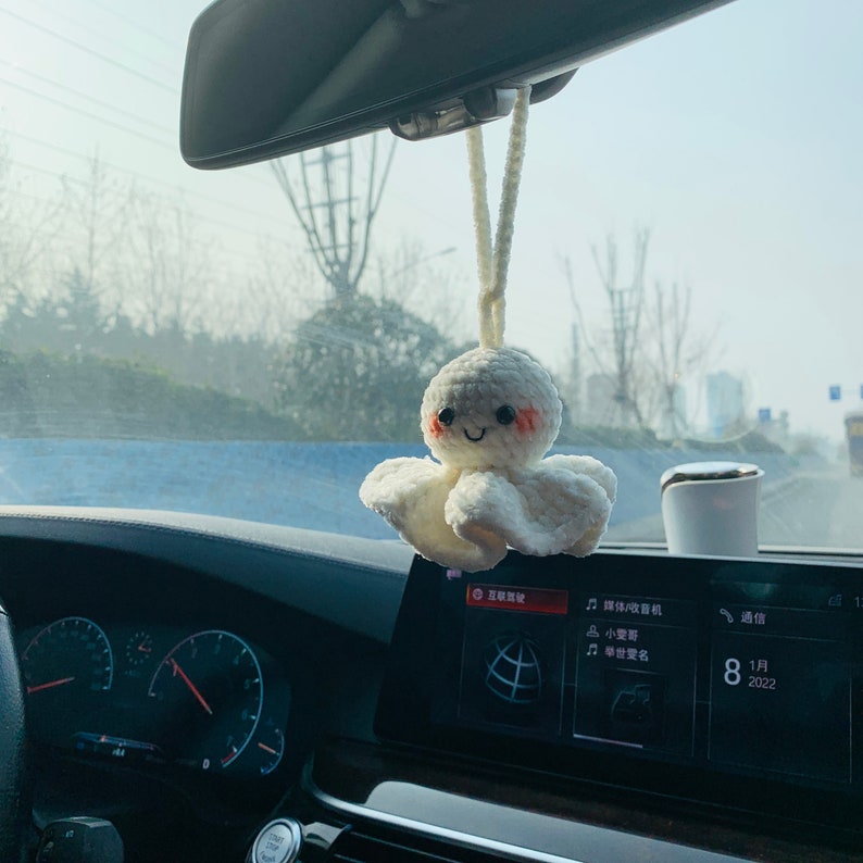 Cute Car Accessories Mirror Hanging fluffy Sunny Doll cute Charm Fruit Decor flower car Teens Interior Rear View Mirror for Women