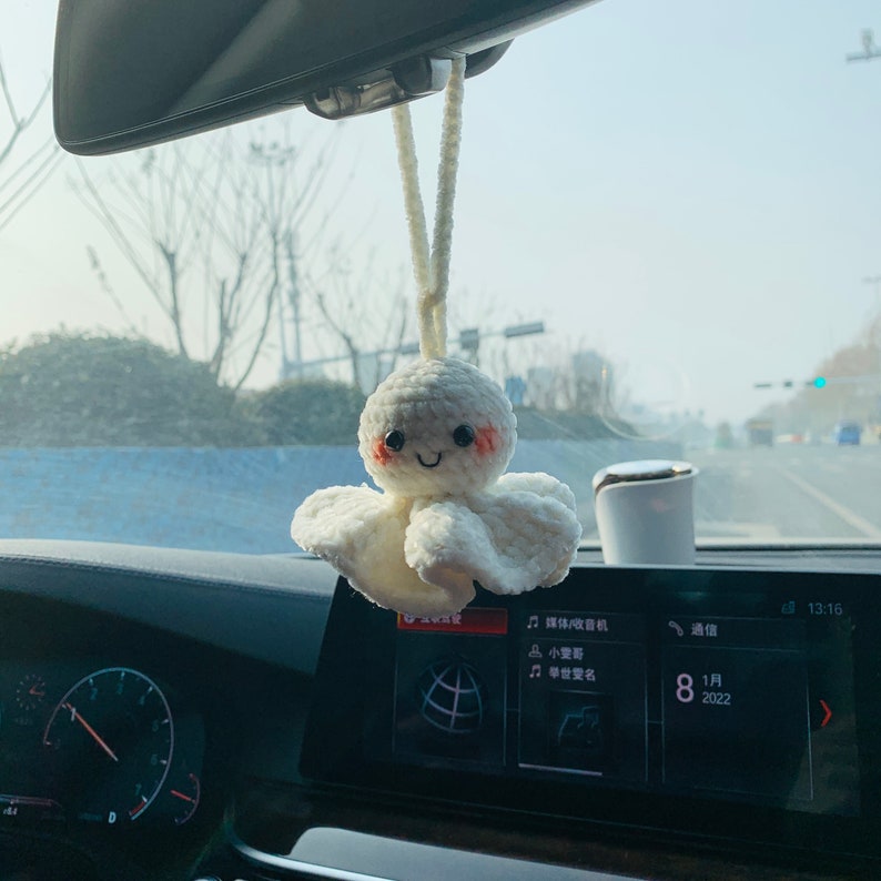 Cute Car Accessories Mirror Hanging fluffy Sunny Doll cute Charm Fruit Decor flower car Teens Interior Rear View Mirror for Women
