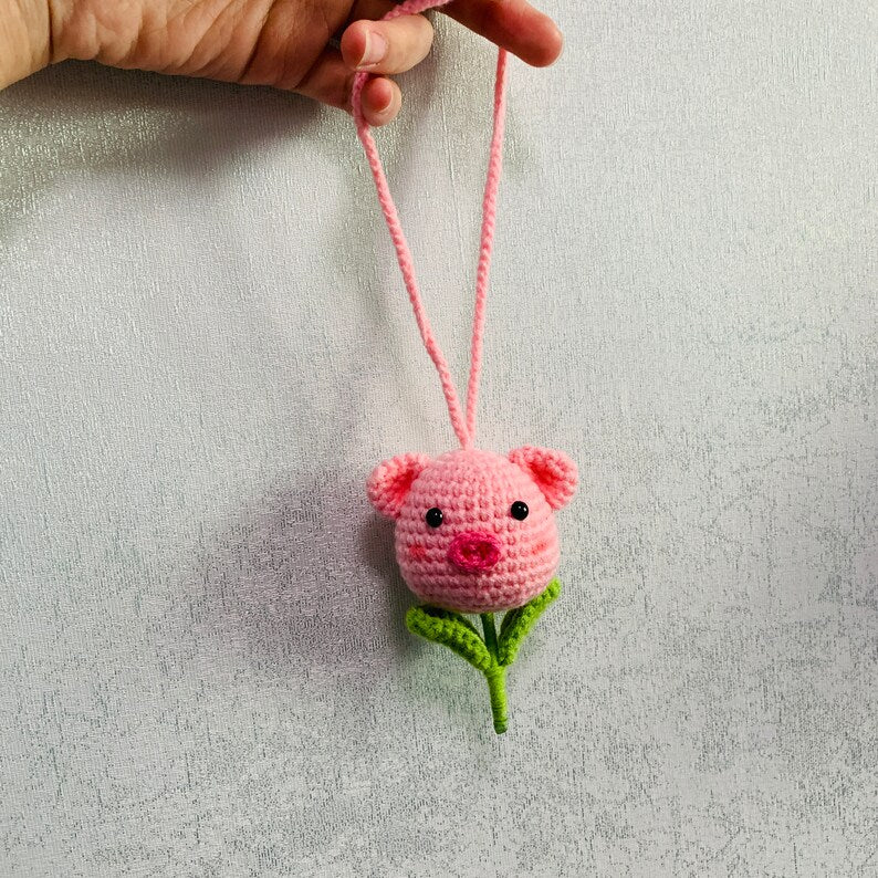 Cute animal Car Mirror Hanging Interior Rear View Mirror Flower Lion, sheep, chicken Car Accessories Crochet Toy for Women