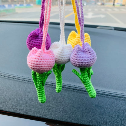 Cute Tulip Car Mirror Hanging Flower Decor Teens Interior Rear View Mirror Accessories for Women Charm Fruit